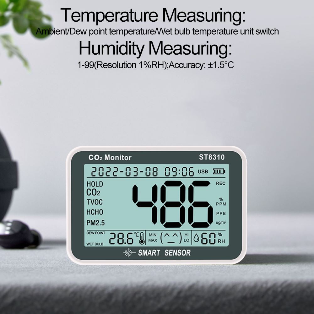Probador de temperatura y humedad de CO2 para interiores 3 en 1